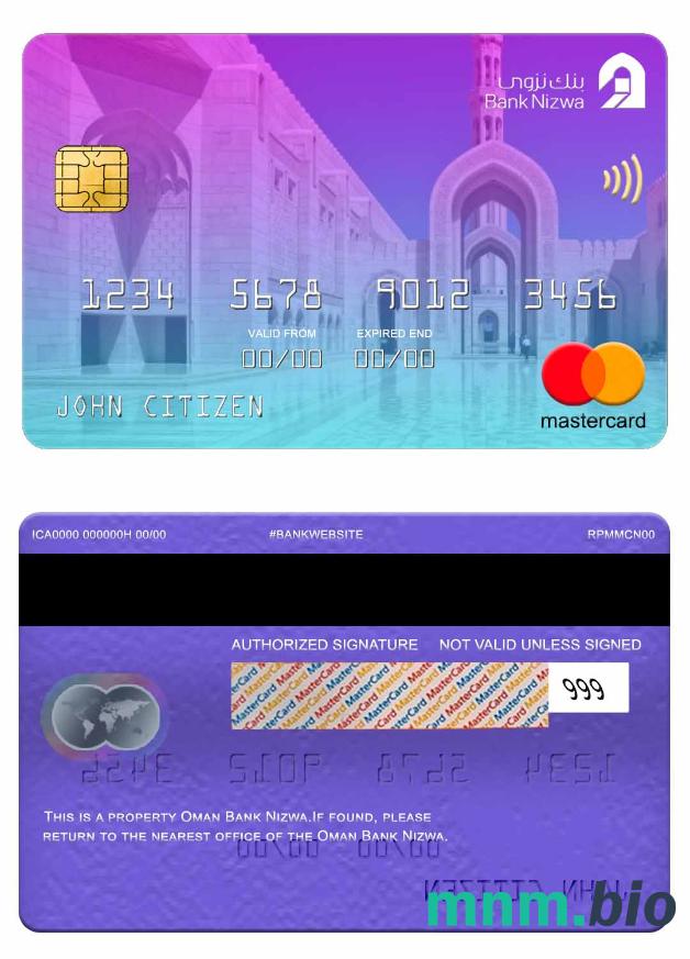 Oman Bank Nizwa przykład karty mastercard w formacie PSD